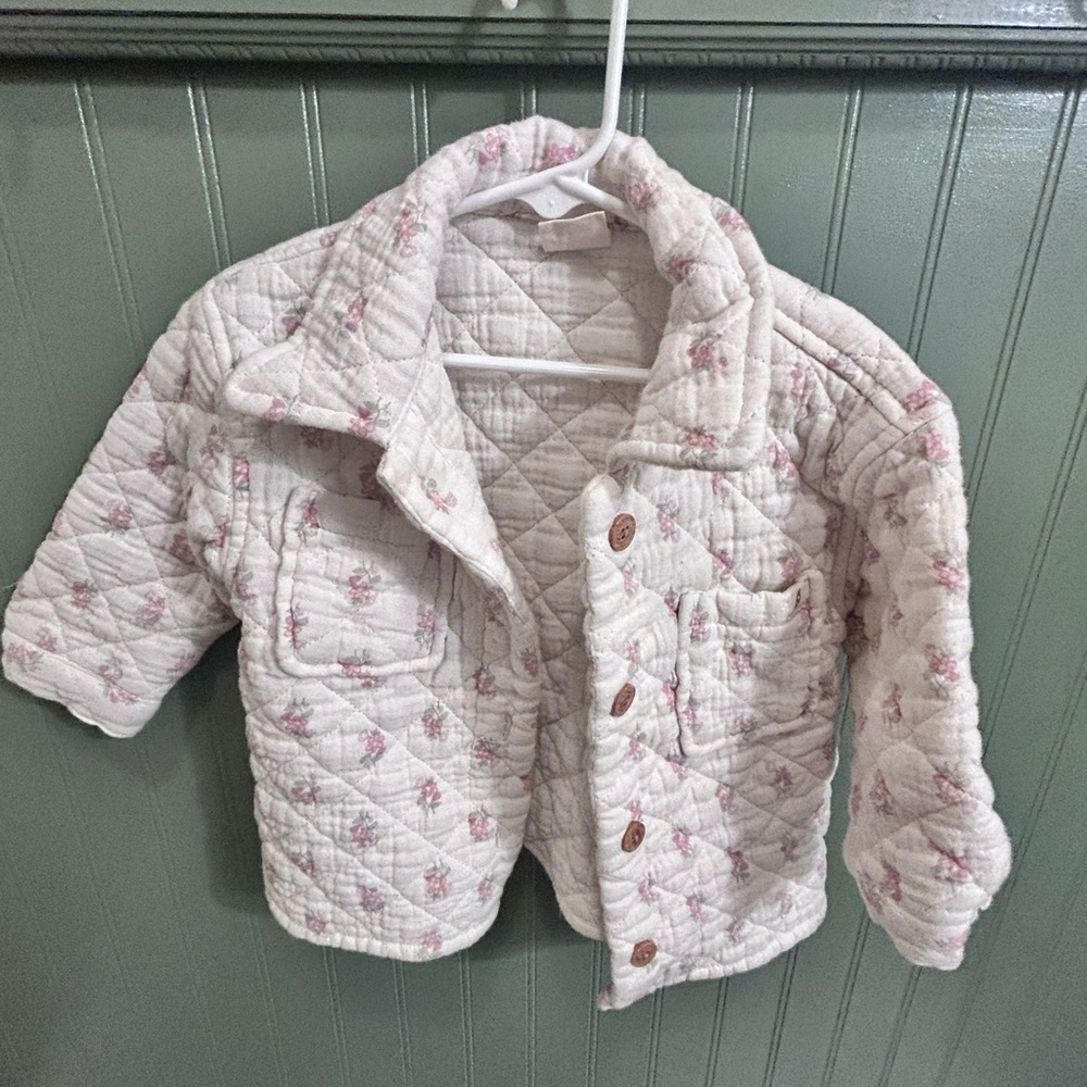 Charming Floral Kids Quilted Jacket - White and Pink